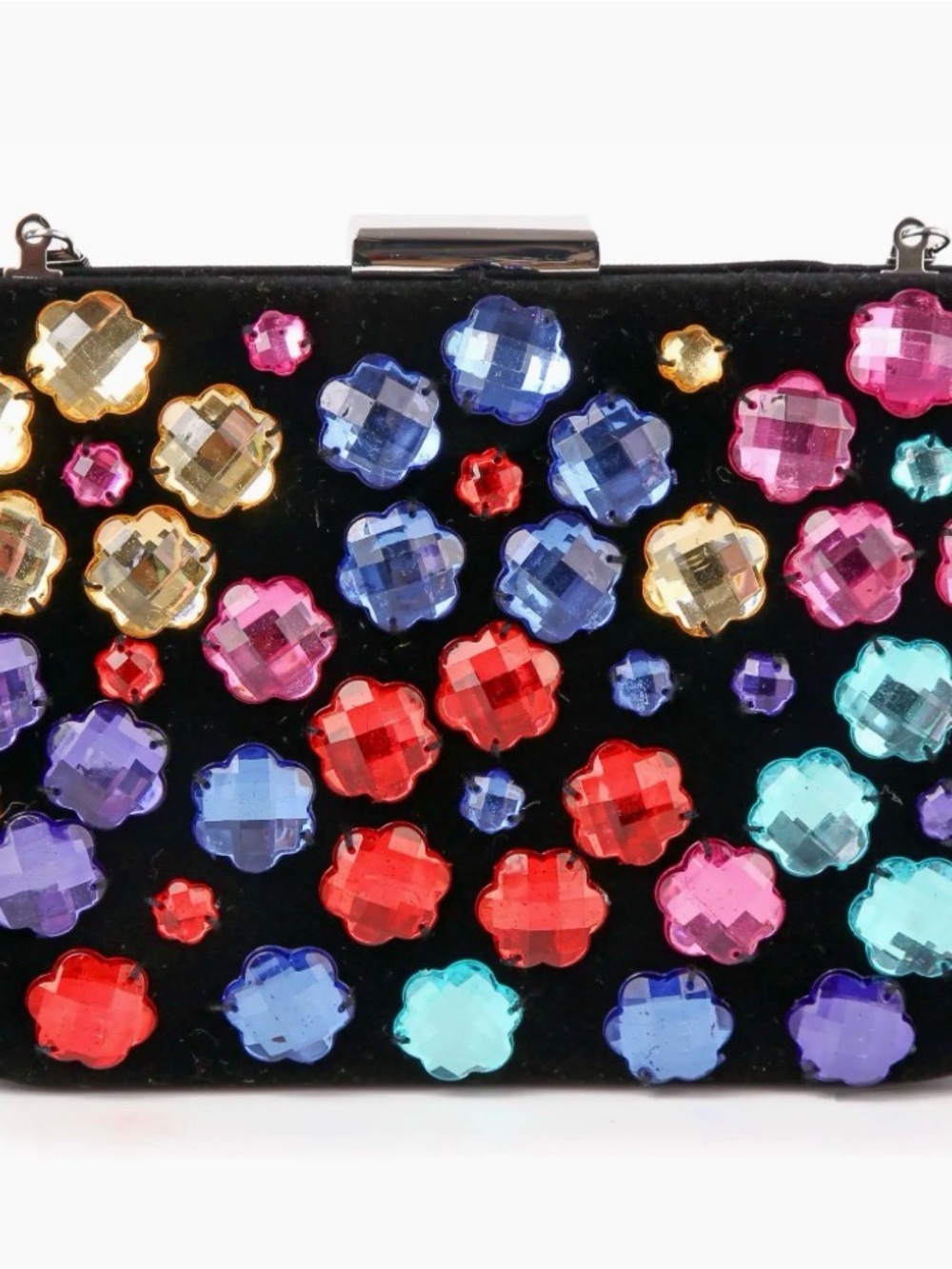 Embellished Multicolor Gem Clutch - Black